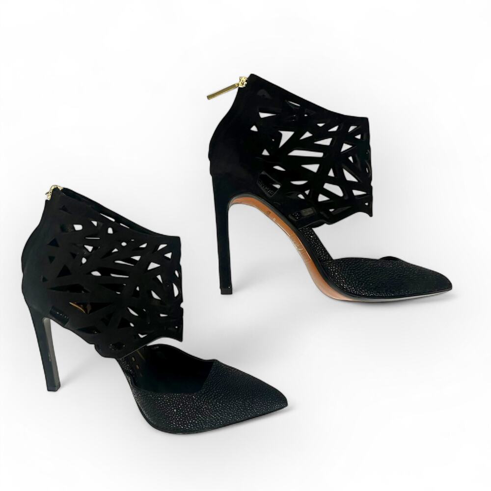 Dolce Vita Women's Kayden Pumps Size 6.5 Black Nubuck Leather Cutout Heels - Picture 3 of 12
